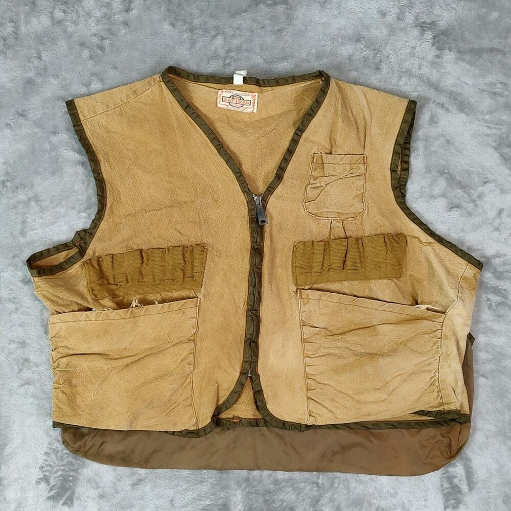 VTG 60s SafTBak hunting/shooting outdoors tan canvas zip up vest mens XXL